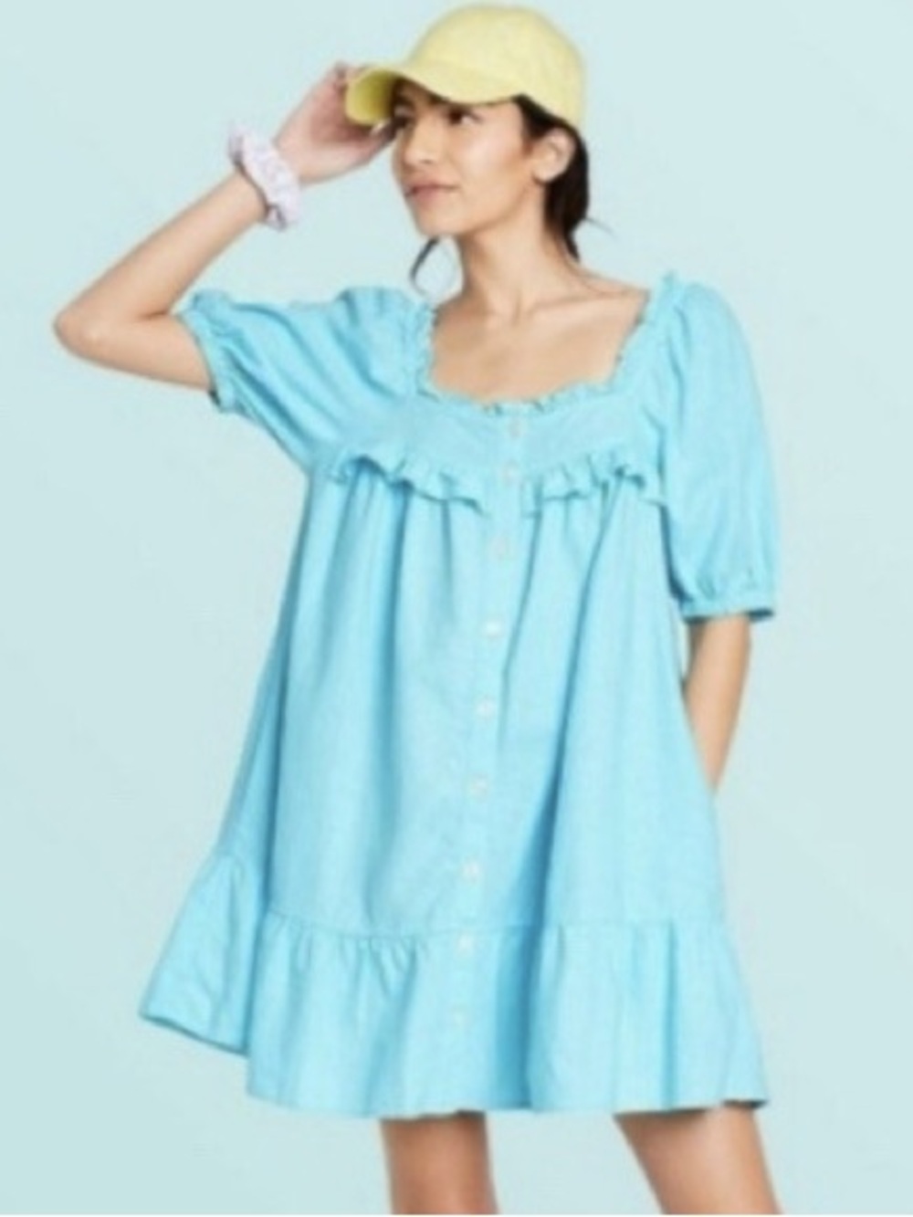 Stoney Clover Lane x Target Womens Blue Linen Blend Ruffled Mini Dress Medium